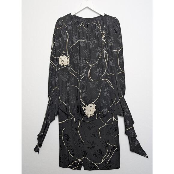 Vintage Saint Romei Black Hibiscus Print 80s 90s  100% Silk Dress 6 - Picture 3 of 7
